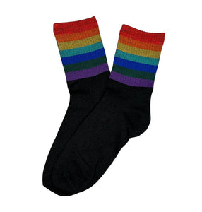 (Larger Size) Black Rainbow Band Socks