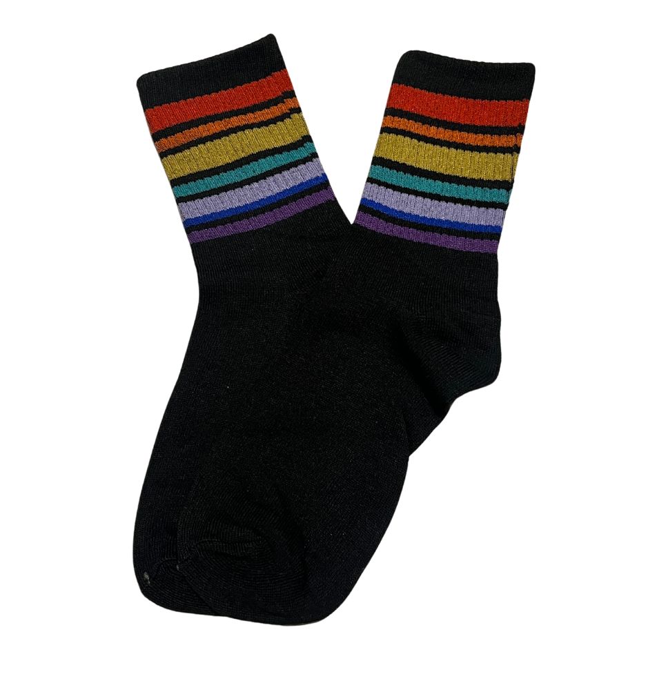 (Larger Size) Black Rainbow Mixed Stripe Socks